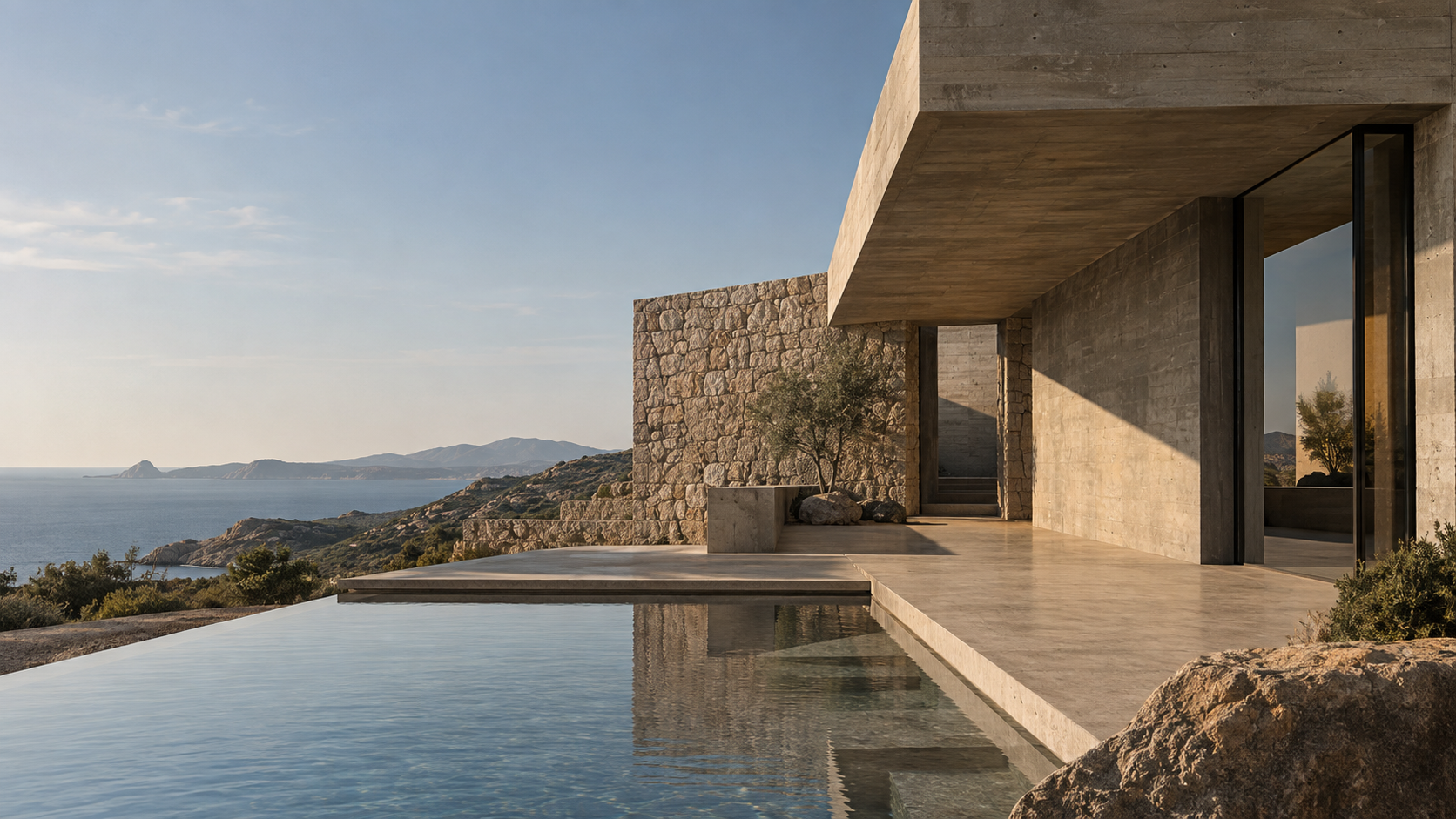 Architettura in cemento e pietra affacciata sul mare